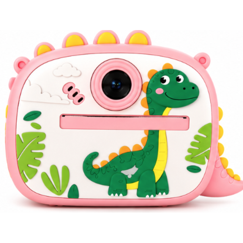 Aparat Foto Instant pentru Copii Model DINOZAUR ROZ cu Imprimare Foto