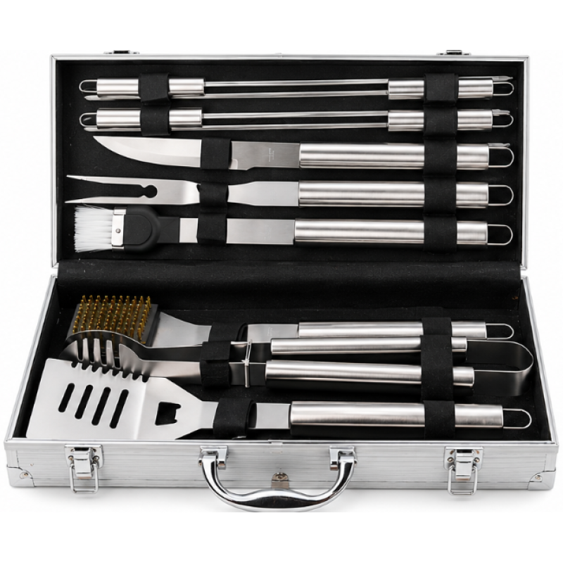 Set 11 Ustensile pentru Gratar din Inox cu Valiza Eleganta pentru Depozitare