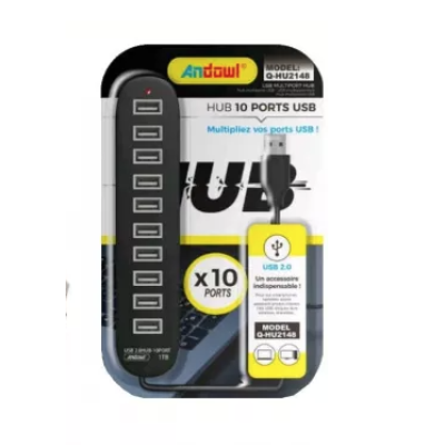 HUB extern 10 porturi USB Q HU2148 conectare prin USB 2.0 cu LED