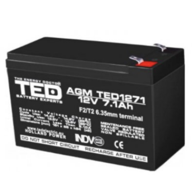 Acumulator 12V Stationar Dimensiuni 151 x 65 x 95 mm Baterie 12V 7.1Ah TED Electric