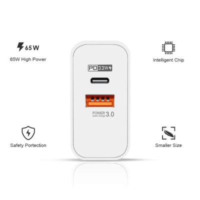 Adaptor Alimentare ALB 1 USB + 1 USB C 65W Incarcator Rapid si Cablu Iphone