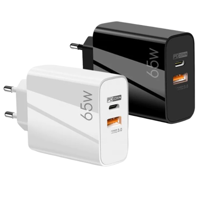 Adaptor Alimentare NEGRU 1 USB + 1 USB C 65W Incarcator Rapid si Cablu Iphone