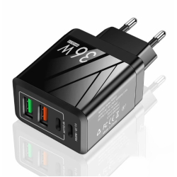Adaptor Alimentare NEGRU 2 USB + 2 USB C 36W Incarcator Rapid si Cablu Type C