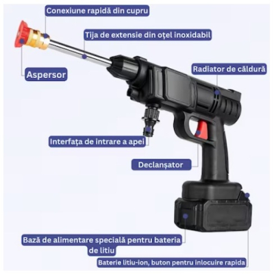 Aparat de Spalat cu Presiune + Acumulator Reincarcabil 3 in 1 Negru