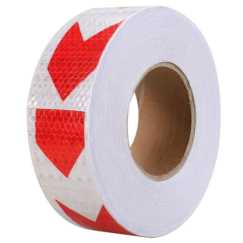 Banda reflectorizanta ALBA cu sageata ROSIE tip fagure rola 25m x 5 cm