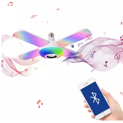Bec LED 4 elice RGB boxa incorporata bluetooth telecomanda