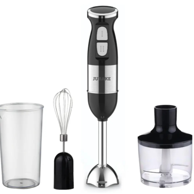 Blender de mana multifunctional cu doua trepte de viteza si doua lame din otel inoxidabil functie de mixare tocator 500W