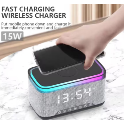 Boxa Bluetooth KP 559 3 in 1 cu incarcator wireless ceas si iluminare LED 10W