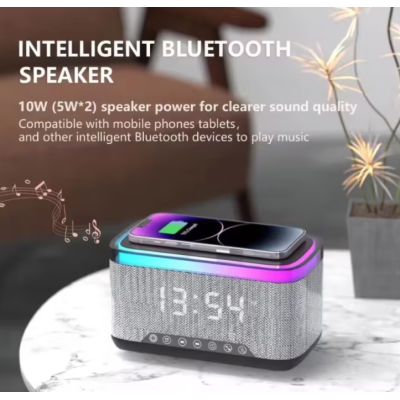 Boxa Bluetooth KP 559 3 in 1 cu incarcator wireless ceas si iluminare LED 10W