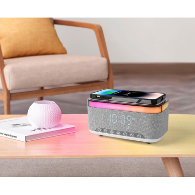 Boxa Bluetooth KP 559 3 in 1 cu incarcator wireless ceas si iluminare LED 10W