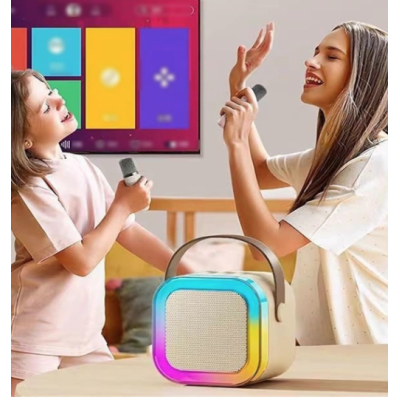 Boxa Karaoke Portabilă K12 cu 2 Microfoane Wireless LED RGB Radio FM