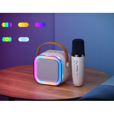Boxa Karaoke Portabilă K12 cu 2 Microfoane Wireless LED RGB Radio FM
