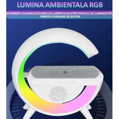 Boxa multifunctionala G500 3 in 1 lampa LED RGB smart bluetooth incarcator telefon wireless lumina RGB
