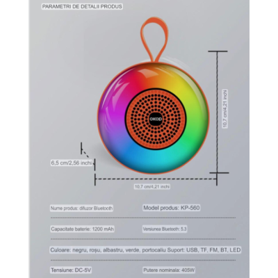 Boxa Portabila KP 560 Bluetooth 5.3 LED Joc de lumini 1200mAh 5W USB