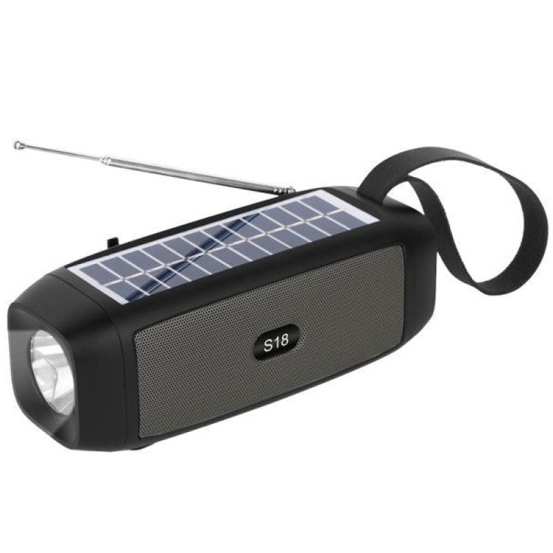 Boxa Portabila S18 Neagra Bluetooth USB Radio Lanterna cu incarcare solara