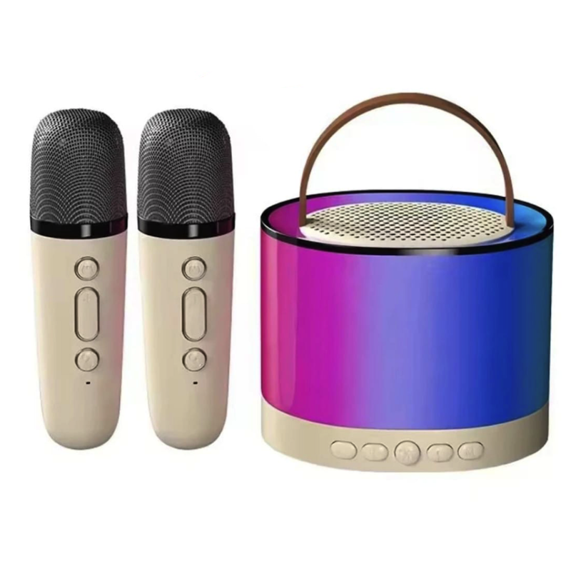 Boxa rotunda de karaoke portabila cu 2 microfoane wireless player muzical CH