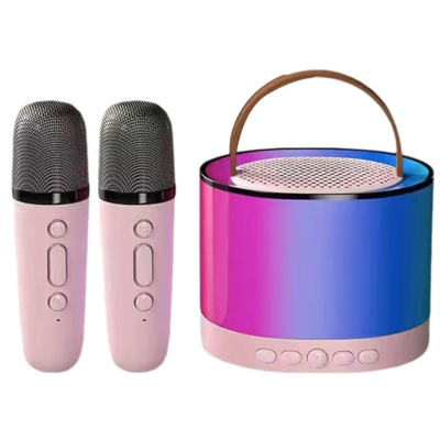 Boxa rotunda de karaoke portabila cu 2 microfoane wireless player muzical CH