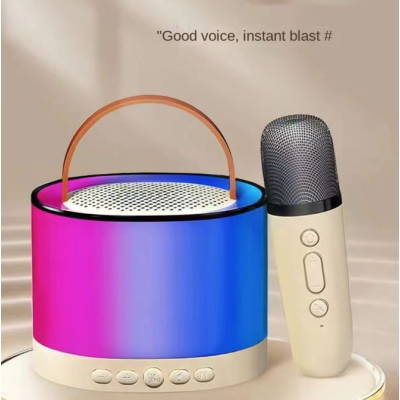Boxa rotunda de karaoke portabila cu 2 microfoane wireless player muzical CH