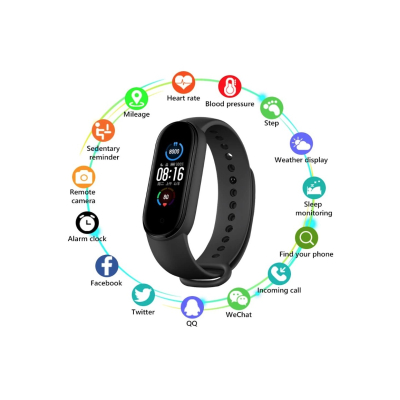 Bratara fitness M5 inteligenta cu masurarea tensiunii ALBASTRA