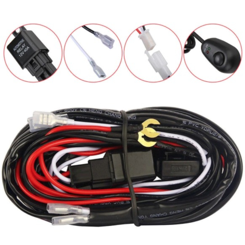 Cablaj cu releu si buton 480W 12V 40A pentru proiectoare LED sau Led Bar lungime 3m