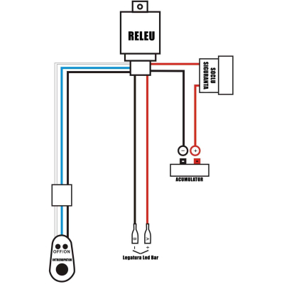 Cablaj cu releu si buton 480W 12V 40A pentru proiectoare LED sau Led Bar lungime 3m