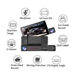 Camera auto de bord tripla Full HD 1080P 3 camere fata+interior+marsarier Senzor de coliziune G-senzor Filmare continua Vedere nocturna