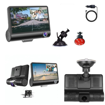 Camera Auto Tripla 3 in 1 ce Filmeaza in Fata in Interiorul si in Spatele Masinii