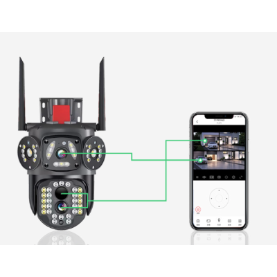 Camera de supraveghere 3 IN 1 M145 Tripla 6K cu 6 Megapixeli Wireless Rotire automata Inteligent tracking Supravegheaza 3 zone simultan