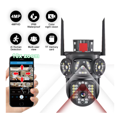 Camera de supraveghere 3 IN 1 M145 Tripla 6K cu 6 Megapixeli Wireless Rotire automata Inteligent tracking Supravegheaza 3 zone simultan