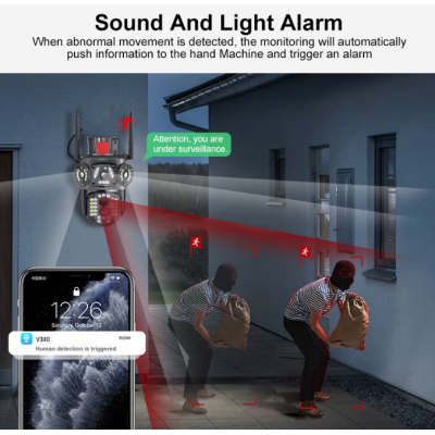 Camera de supraveghere 3 IN 1 M145 Tripla 6K cu 6 Megapixeli Wireless Rotire automata Inteligent tracking Supravegheaza 3 zone simultan