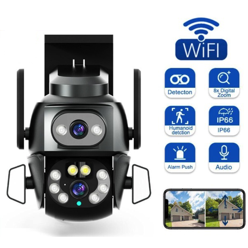 Camera de supraveghere Dubla PTZ 8MP 4K Q-S800 cu Aplicatie GRI