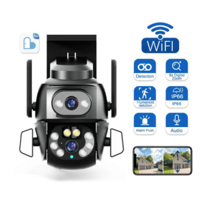 Camera de supraveghere Dubla PTZ 8MP 4K Q S800 cu Aplicatie GRI