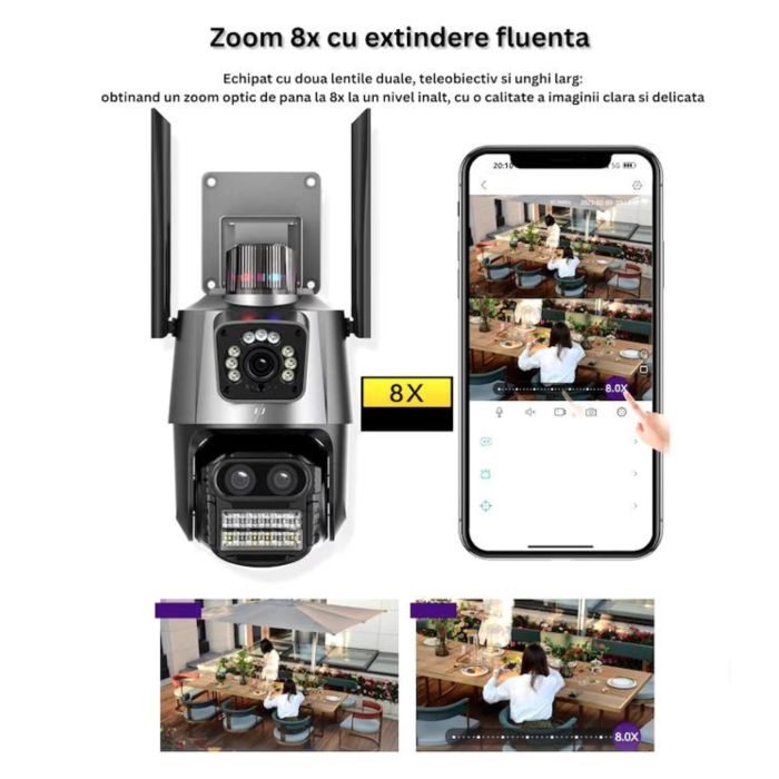 Camera Dubla Camera de supraveghere dubla WIFI 8MP exterior/interior Ultra HD 5X ...