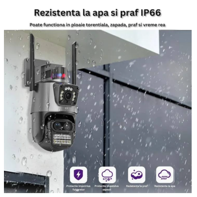 Camera de supraveghere dubla WIFI 8MP exterior/interior Ultra HD 5X zoom rotire alarma senzor miscare AX