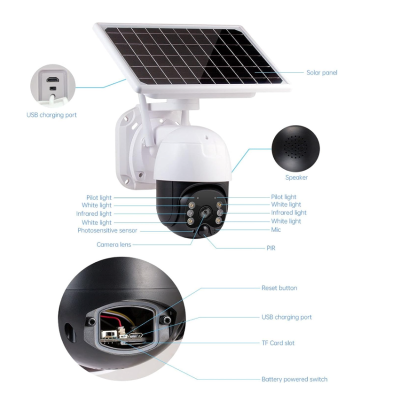 Camera de supraveghere Wifi cu Panou Solar Atasat si Senzor de Miscare alert PTZ