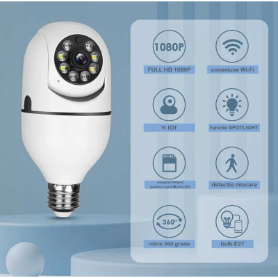 Camera de supraveghere Wifi SOCLU E27 rotatie 360 grade SMART XL