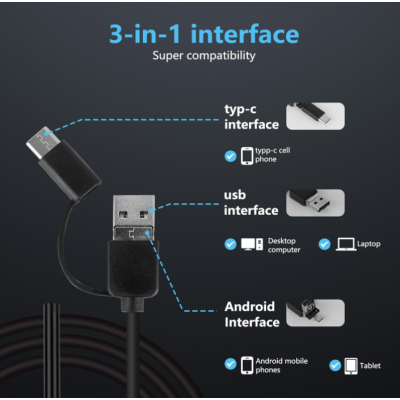Camera Endoscop 3 in 1 USB C pentru Android si Windows 10 METRI waterproof