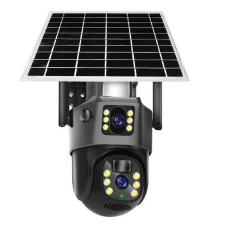 Camera Supraveghere cu Panou Solar 4G PTZ Dual Lens Exterior Rezolutie 2K zoom 10x Optic vedere nocturna GRI