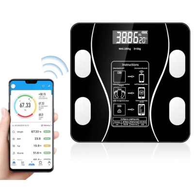 Cantar corporal cu Ecran digital Iluminat cu Aplicatie Android/iOs 180 Kg Max NEGRU