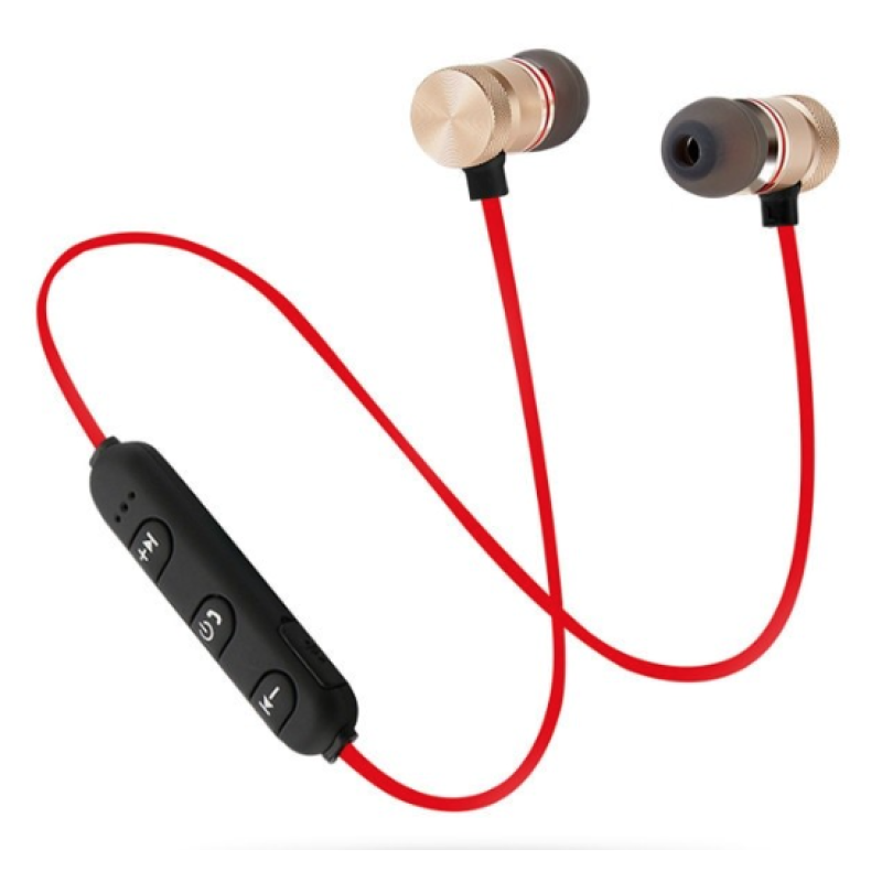 Casti audio Bluetooth sport stereo cu suport magnetic rosu auriu