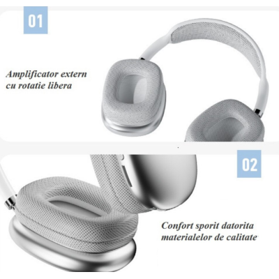 Casti audio P9 Pro Max Wireless Bluetooth sunet 3D difuzor HiFi