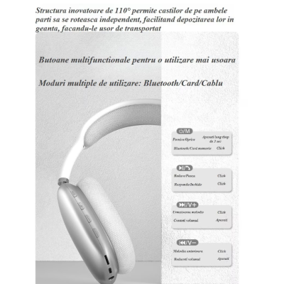 Casti audio P9 Pro Max Wireless Bluetooth sunet 3D difuzor HiFi