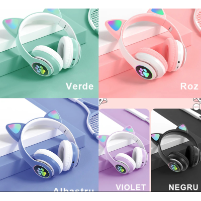 Casti fara fir pentru copii RD B450 Bluetooth design urechi pisica