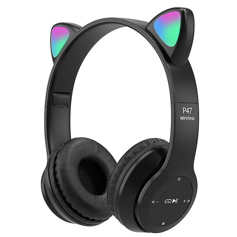 Casti Wireless copii urechi pisica P47M bluetooth handsFree hifi bass stereo LED