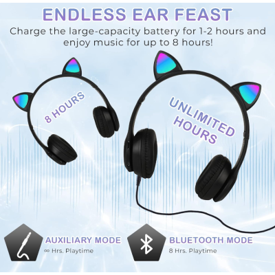 UB Casti Wireless copii urechi pisica P47M bluetooth handsFree hifi bass stereo LED