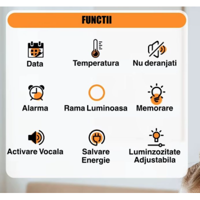 Ceas digital de masa si de perete GH8029 calendar temperatura alarma activare Vocala