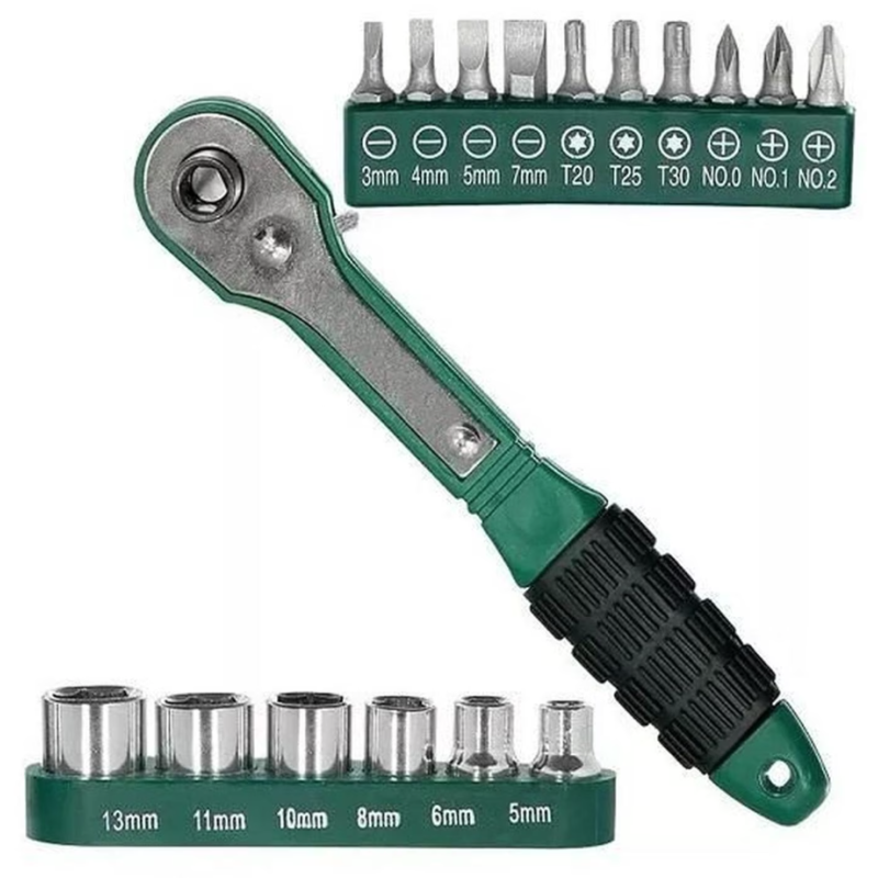 Cheie 8 piese tip clichet maner VERDE (10 biti si 6 tubulare 1/4 ) multifunctionala
