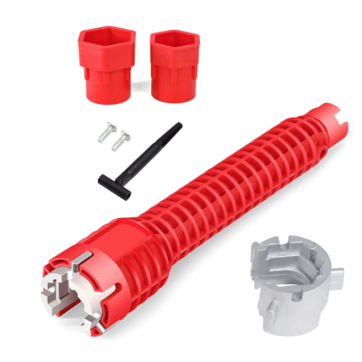 Cheie multifunctionala rosie pentru instalatii sanitare 3 capete interschimbabile