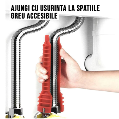 Cheie multifunctionala rosie pentru instalatii sanitare 3 capete interschimbabile