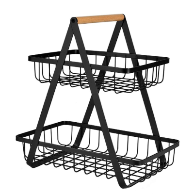 Cos metalic stil organizator fructe legume cu 2 niveluri NEGRU